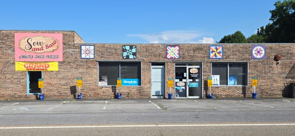 Sew & Saw Studio storefront at 313 E Meeting Street in historic Dandridge, Tennessee.